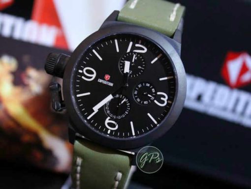 Expedition 6339 Black Dial Green Leather