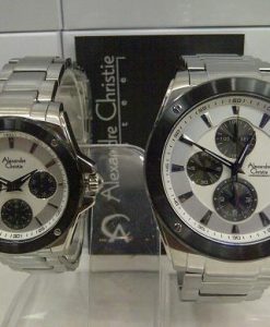 Alexandre Christie Couple AC 6247 White Steel Ring Hitam White Dial