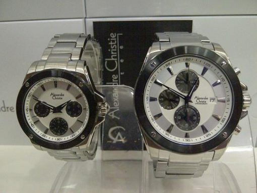 Alexandre Christie Couple AC 6247 White Steel Ring Hitam White Dial