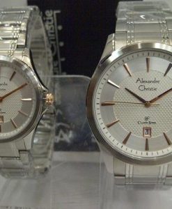 Alexandre Christie Couple AC 8363 White Steel White Dial Index Rosegold