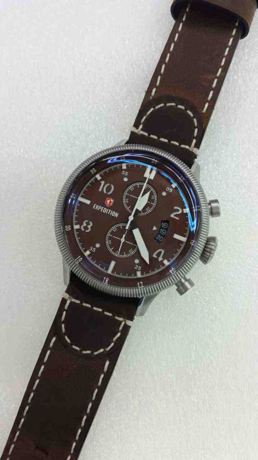 Expedition 6662 White Steel Brown Dial Brown Leather