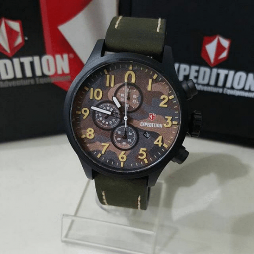 Expedition 6678MC Army Black Steel Angka Kuning Green Leather