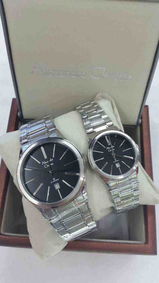 Alexandre Christie Couple AC 8448 White Steel Black Dial