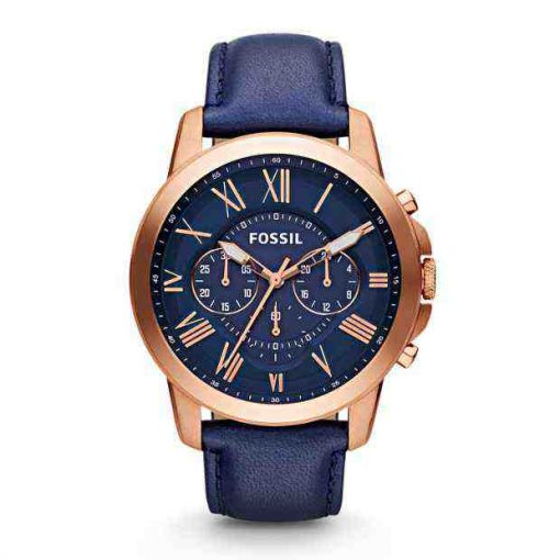 Fossil FS4835 Grant Chronograph Navy Leather Watch