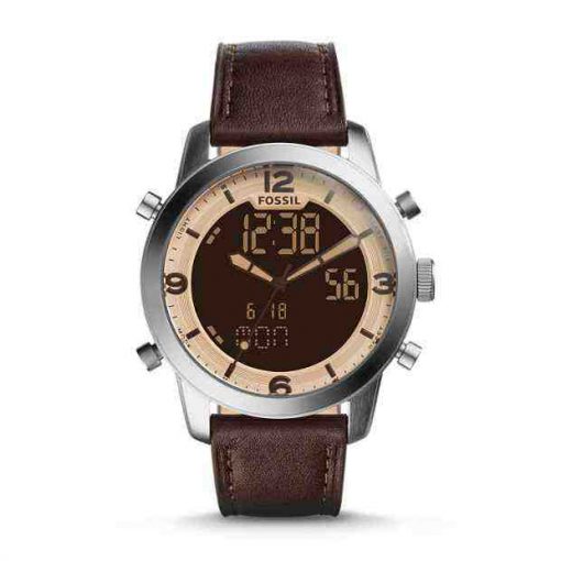 Fossil FS5173 Pilot 54 Analog-Digital Dark Brown Leather Watch