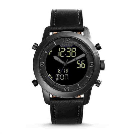 Fossil FS5174 Pilot 54 Analog-Digital Black Leather Watch