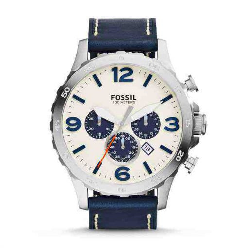 Fossil JR1480 Nate Chronograph Navy Leather Watch