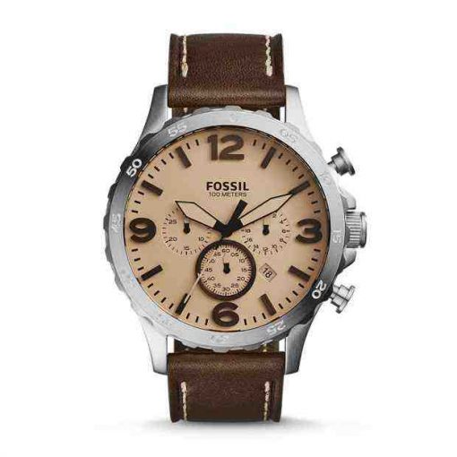 Fossil JR1512 Nate Chronograph Dark Brown Leather Watch 