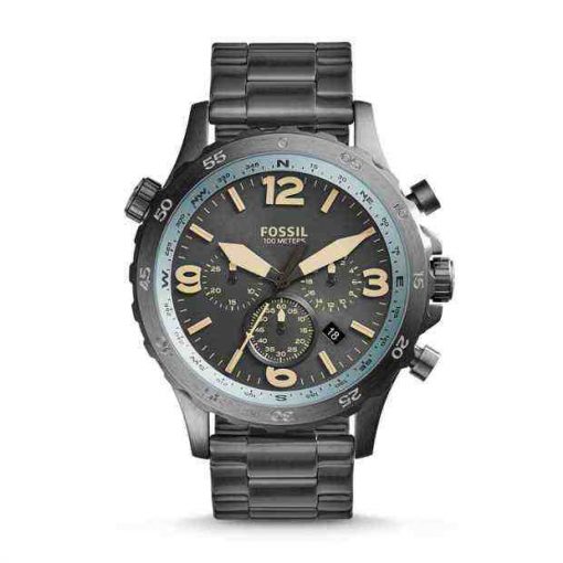 Fossil JR1517 Nate Compass Chronograph Gunmetal Stainless Steel Watch 