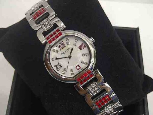 Jam Tangan Wanita Bonia B10201 White Steel Red Swarovsky