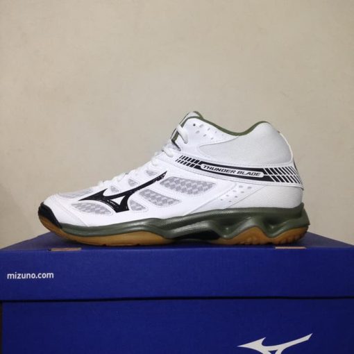 Sepatu Volley Mizuno Thunder Blade Mid White Olive V1GA187525 Original  Murah