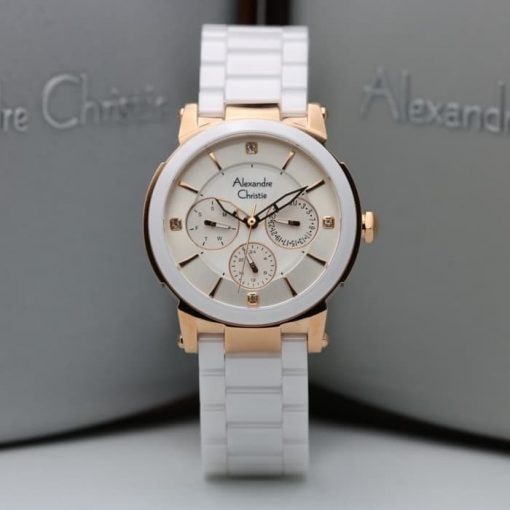 Jam Tangan Wanita ALEXANDRE CHRISTIE AC 2517 WANITA ROSEGOLD WHITE CERAMIC ORIGINAL Murah