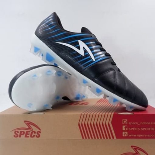 Sepatu Bola Specs Barricada Lea 19 FG Black Tulip Blue 101275 Original Murah